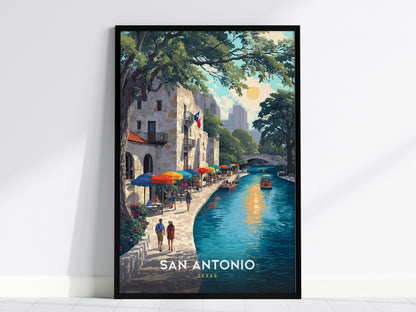 San Antonio River Walk, Texas Poster | Vibrant Waterway Destination Print Wall Art — framed wall art, 24x36 in