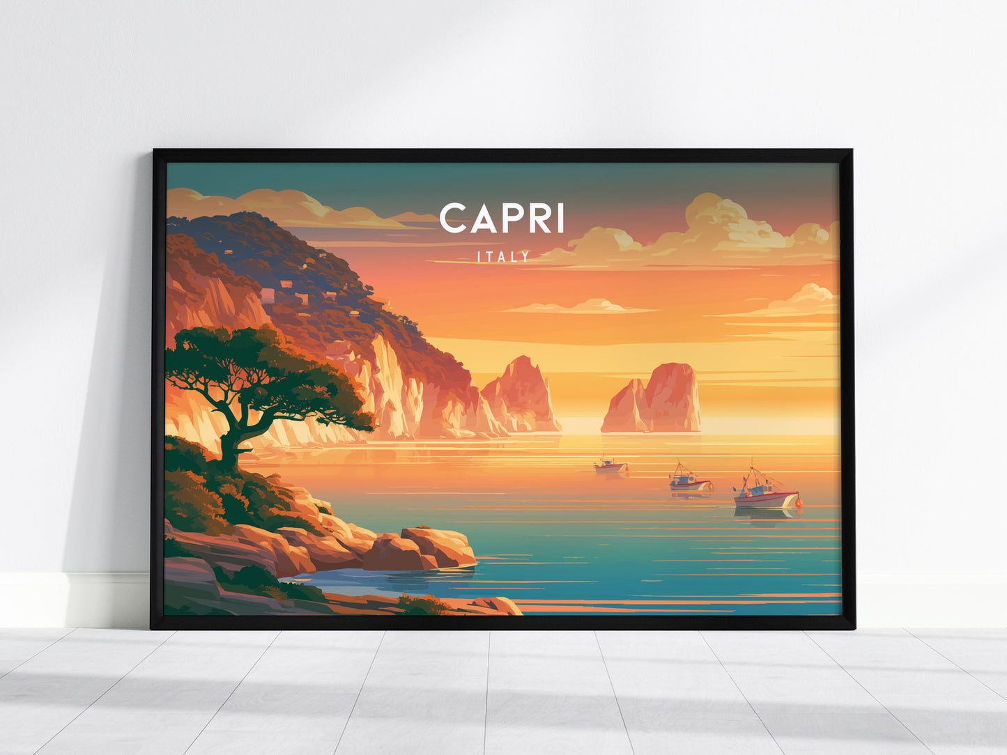 Capri Landscape Poster | Italy Destination Print Framed or Unframed Wall Art — framed wall art, 24x36 in