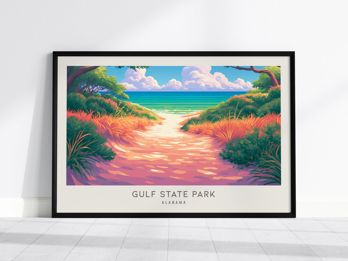 Gulf State Park Landscape Matte Border Poster | Alabama Vacation Wall Art Tropical Beach Print — framed wall art, 24x36 in