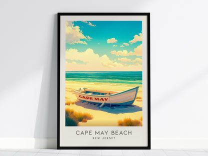 Cape May Beach Matte Border Poster | New Jersey Vacation Wall Art — framed wall art, 24x36 in