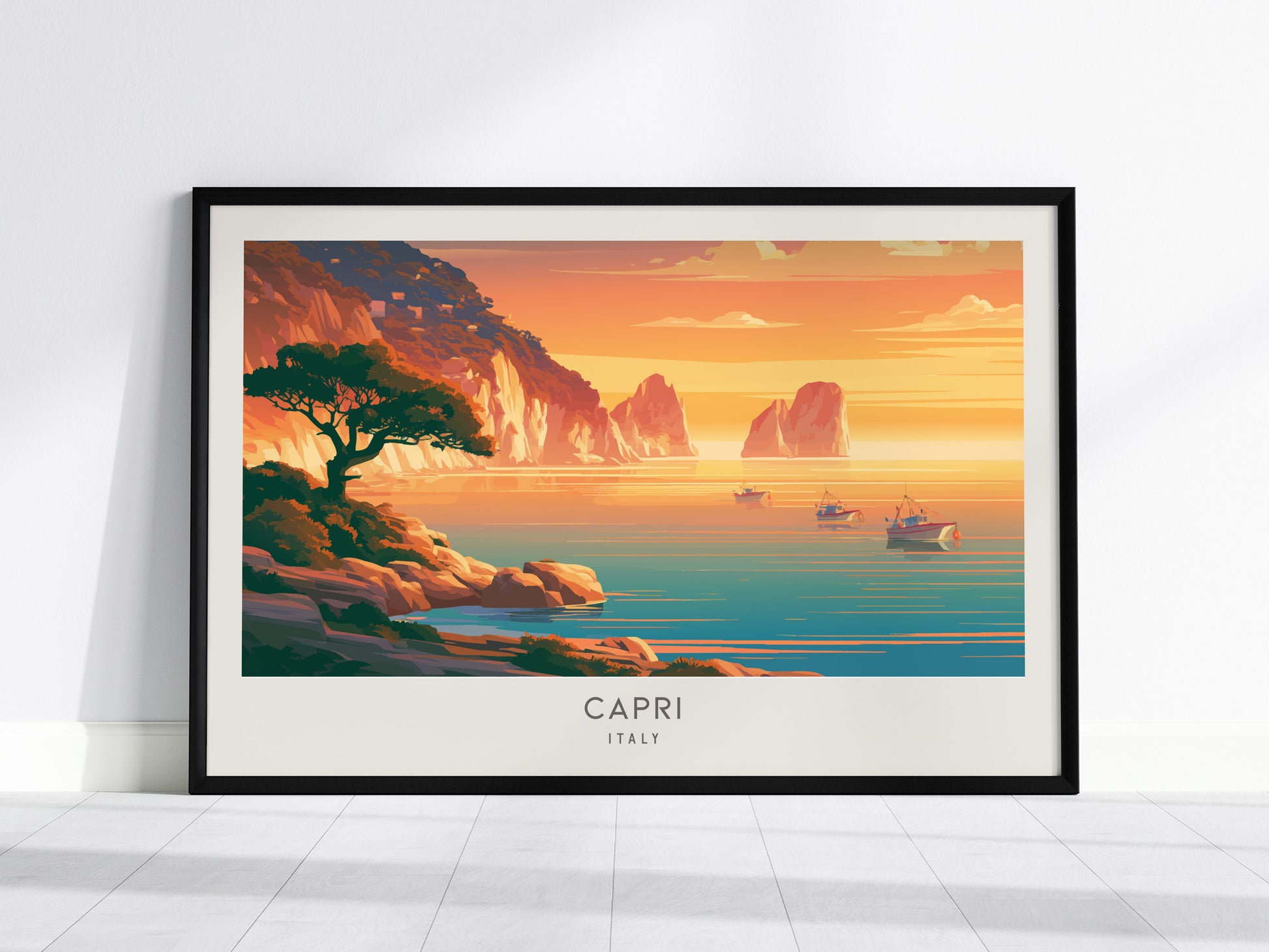 Capri Landscape Matte Border Poster | Italy Vacation Wall Art Beach House Decor — framed wall art, 24x36 in