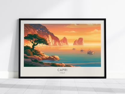 Capri Landscape Matte Border Poster | Italy Vacation Wall Art Beach House Decor — framed wall art, 24x36 in