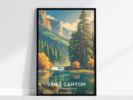 Sinks Canyon, Lander, Wyoming Poster | Wild River & Canyon Cliffs Destination Print — framed wall art, 24x36 in
