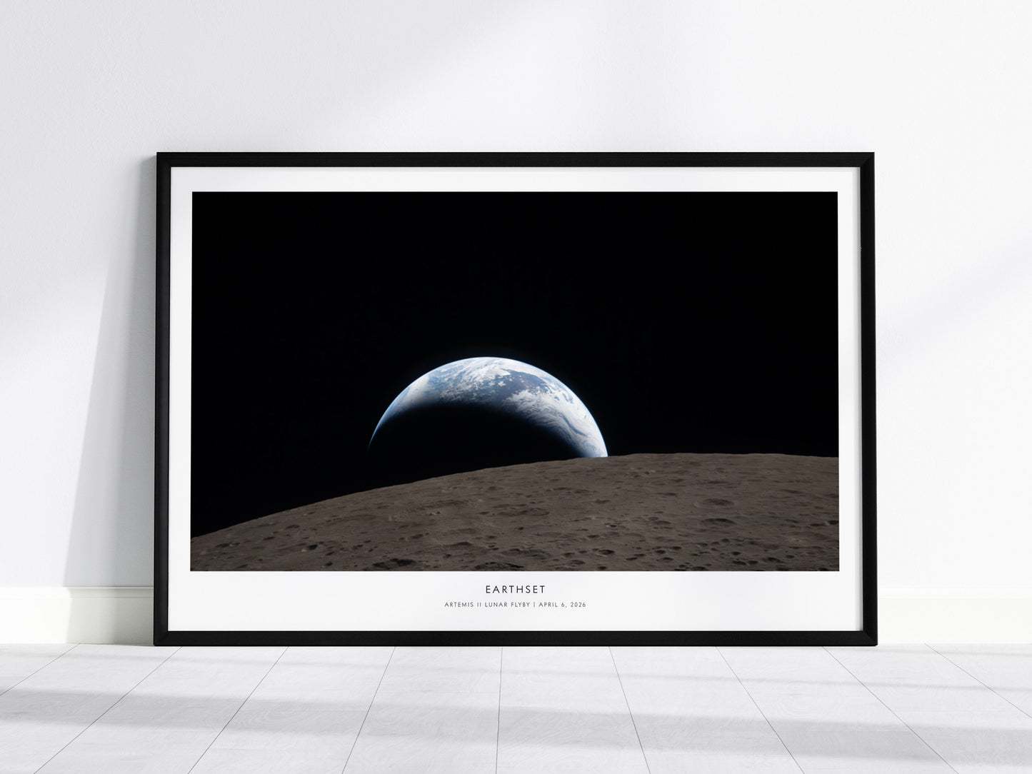 Earthset Landscape Poster | NASA Artemis II Lunar Flyby Space Photography Wall Art — framed wall art, 24x36 in