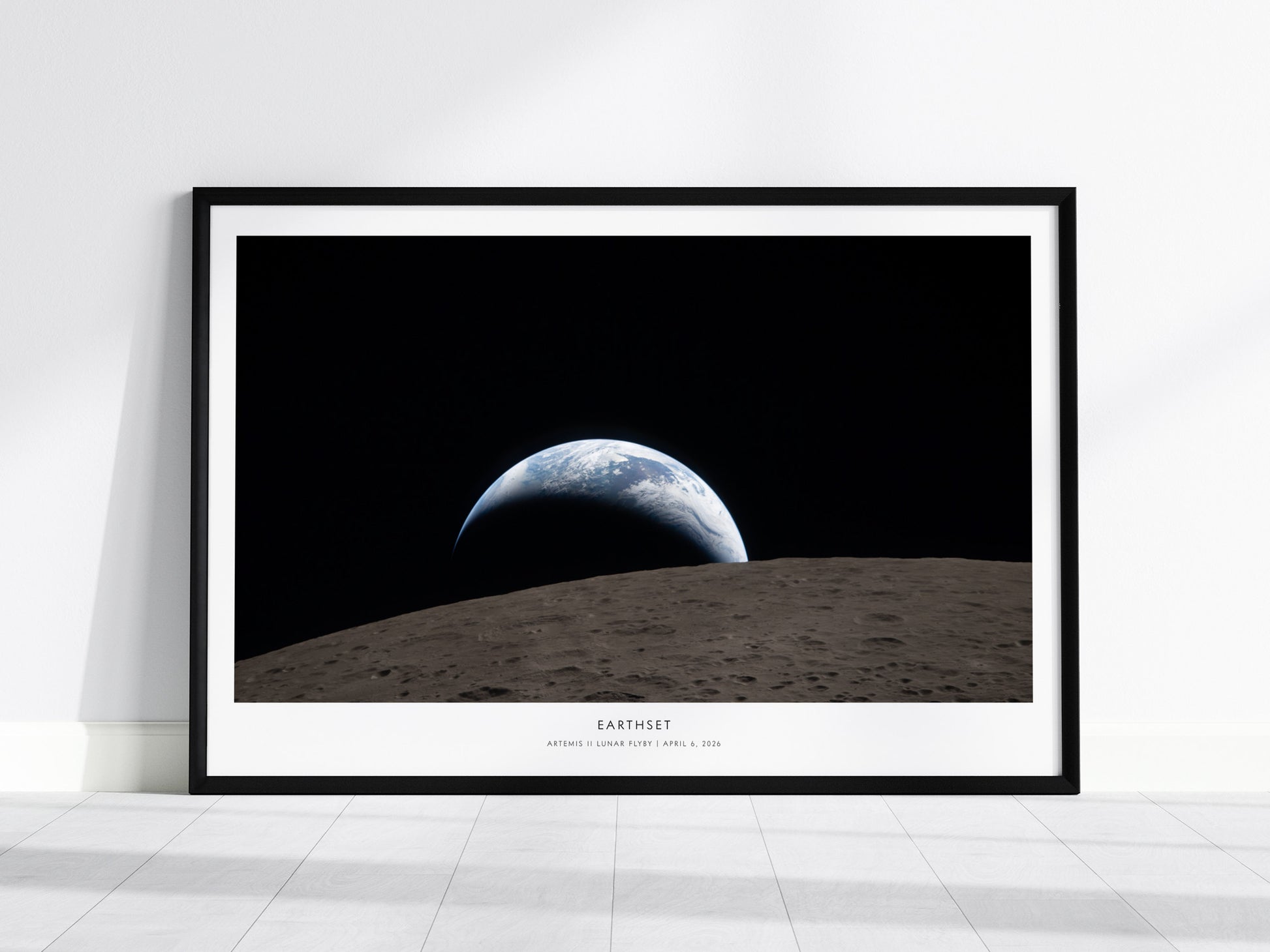 Earthset Landscape Poster | NASA Artemis II Lunar Flyby Space Photography Wall Art — framed wall art, 24x36 in