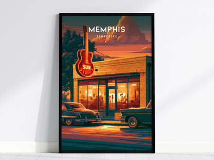 Memphis, Tennessee Poster | Blues & Beale Street Sunset Wall Art — framed wall art, 24x36 in