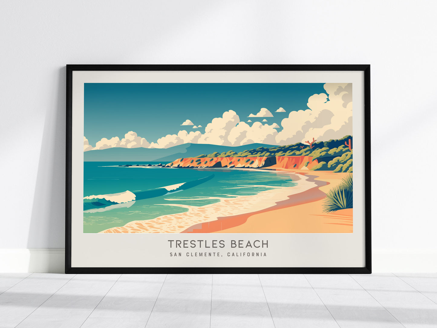 Trestles Beach Landscape Matte Border Poster | San Clemente, California Vacation Wall Art — framed wall art, 24x36 in