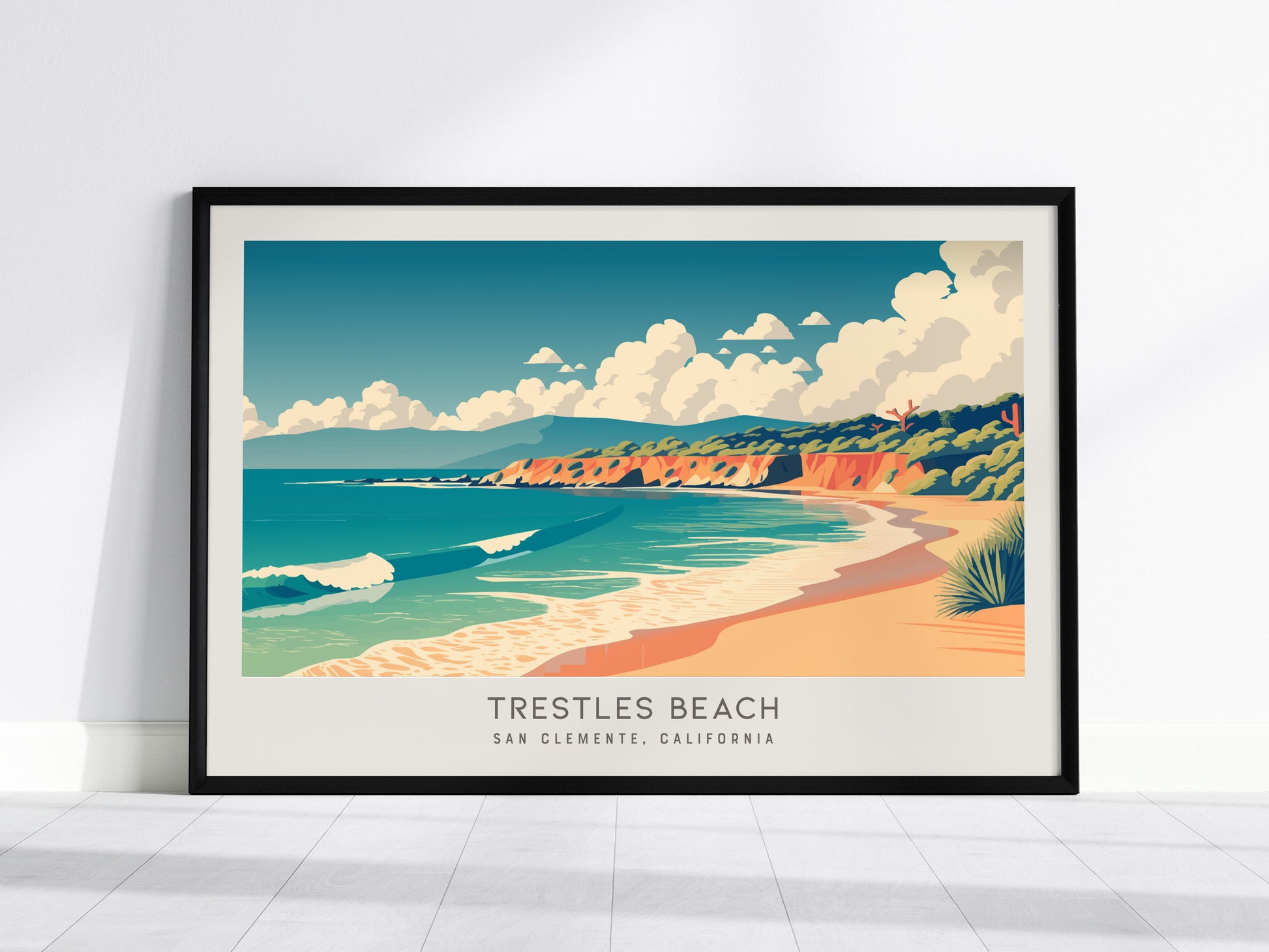 Trestles Beach Landscape Matte Border Poster | San Clemente, California Vacation Wall Art — framed wall art, 24x36 in