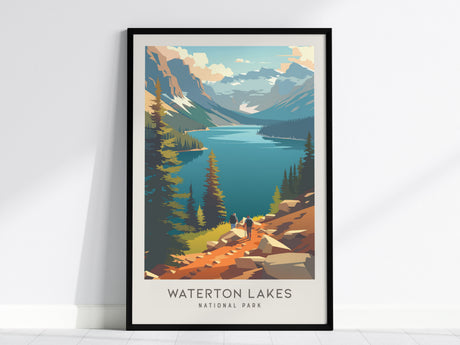 Waterton Lakes Matte Border Poster | National Park Travel Wall Art — framed wall art, 24x36 in