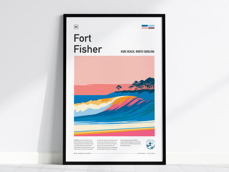 Fort Fisher, Kure Beach, North Carolina Poster | Surf Wall Art & Coastal Waves Print — framed wall art, 24x36 in