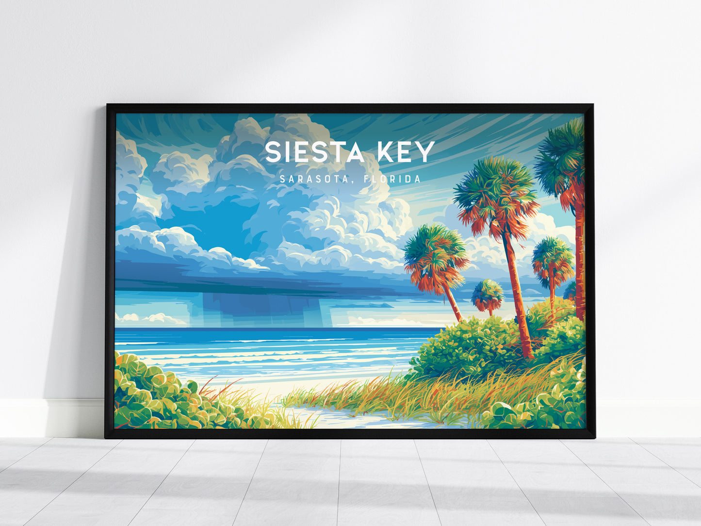 Siesta Key Landscape Poster | Sarasota, Florida Travel Wall Art — framed wall art, 24x36 in