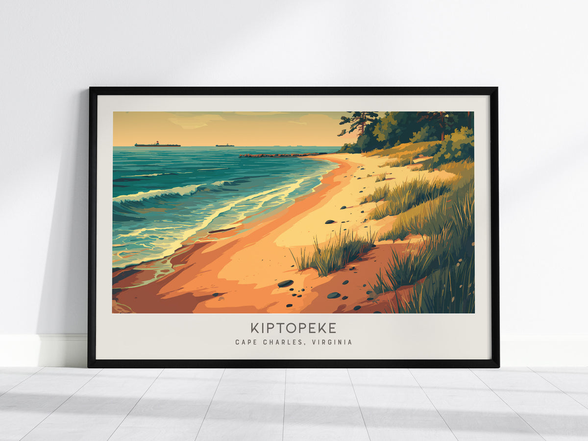 Kiptopeke Landscape Matte Border Poster | Cape Charles, Virginia Beach House Decor Travel Gift — framed wall art, 24x36 in