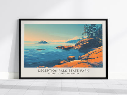Deception Pass State Park Landscape Matte Border Poster | Whidbey Island, Washington Destination Print Travel Wall Art — fram