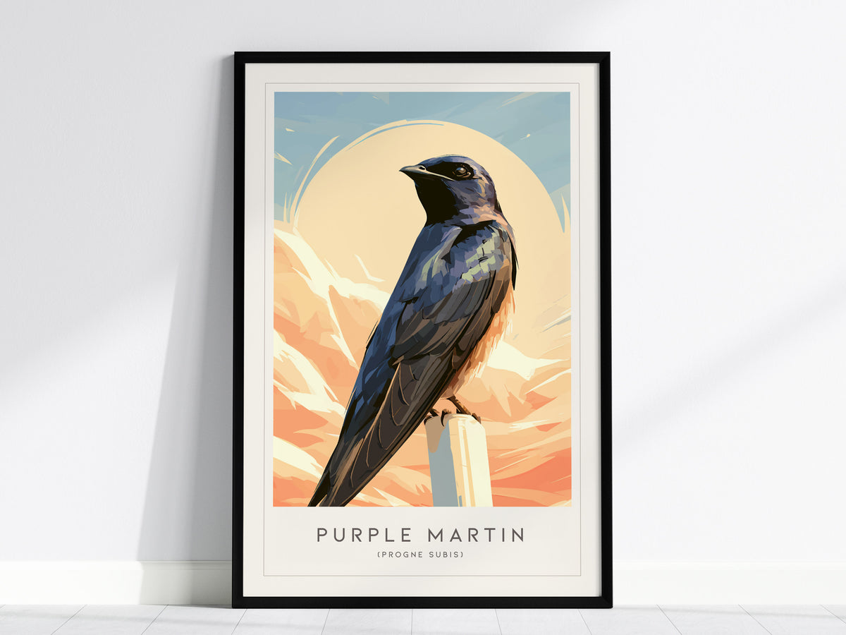 Purple Martin Poster | Graceful Songbird in Golden Light Wall Art — framed wall art, 24x36 in