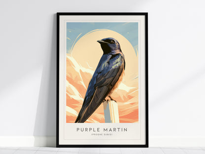 Purple Martin Poster | Graceful Songbird in Golden Light Wall Art — framed wall art, 24x36 in