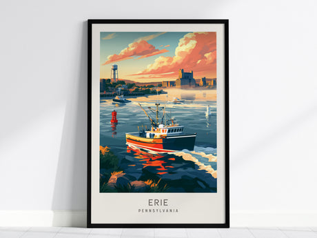 Erie Matte Border Poster | Pennsylvania Vacation Wall Art — framed wall art, 24x36 in