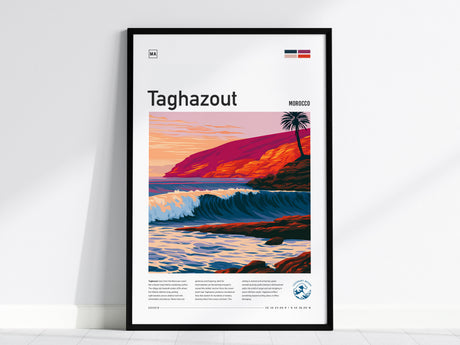 Taghazout, Morocco Poster | Sun-Kissed Surf Village Wall Art — framed wall art, 24x36 in