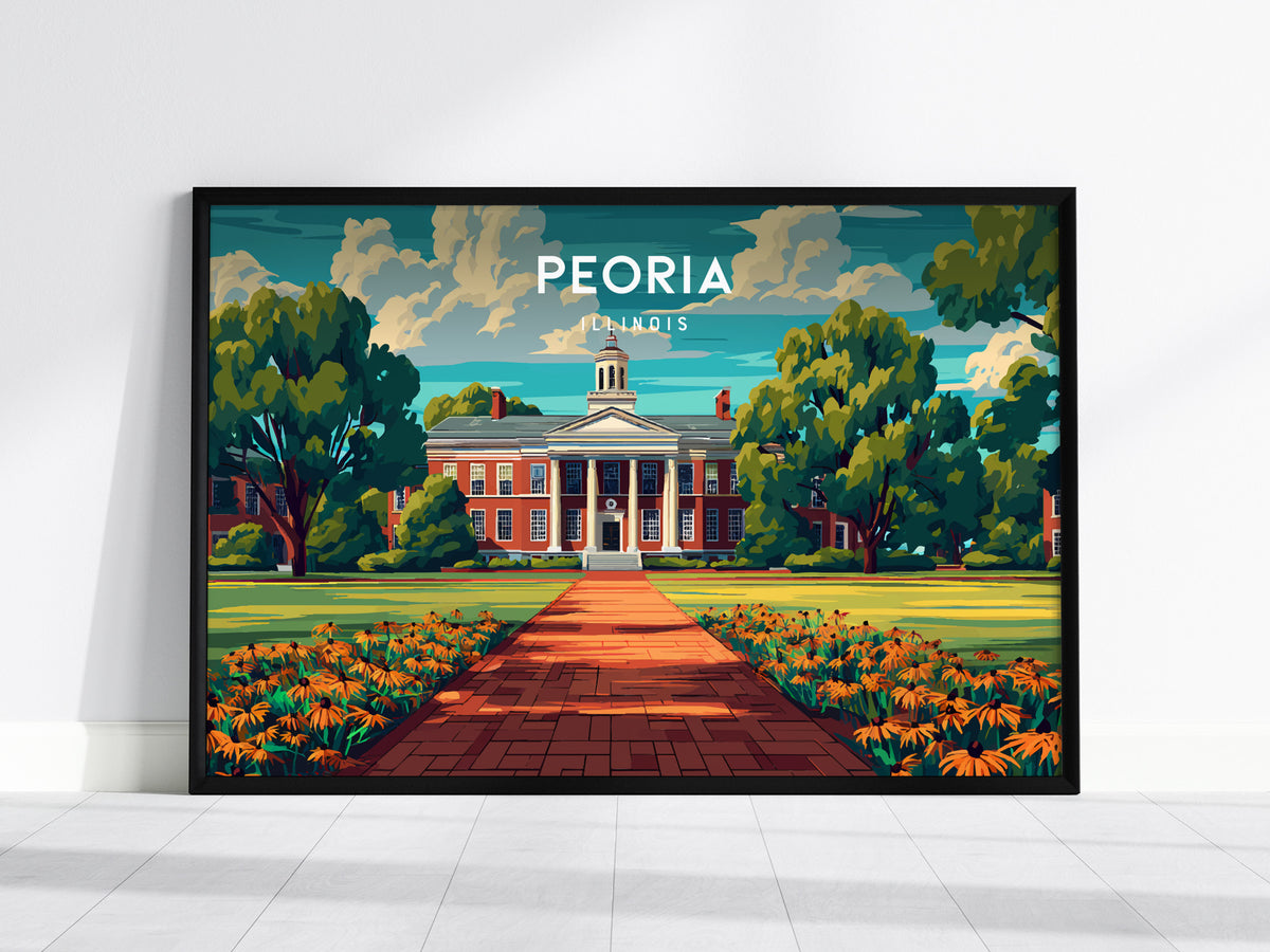 Peoria, Illinois Landscape Poster | Heartland River Skyline Beach House Decor Wall Art — framed wall art, 24x36 in