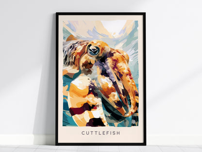 Cuttlefish Wildlife Poster | Vibrant Ocean Cephalopod Art Wall Art — framed wall art, 24x36 in