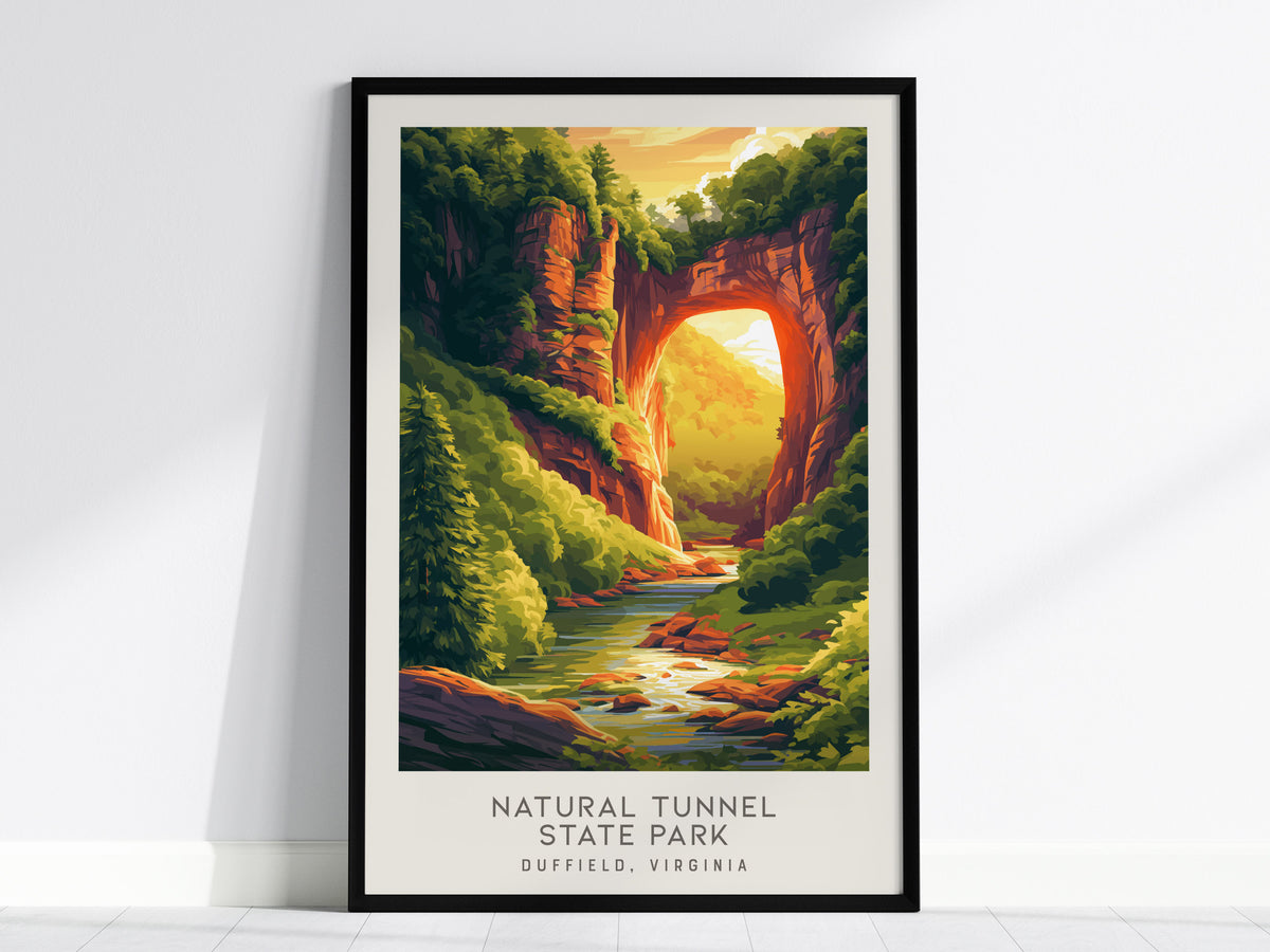 Natural Tunnel State Park Matte Border Poster | Duffield, Virginia Travel Wall Art — framed wall art, 24x36 in