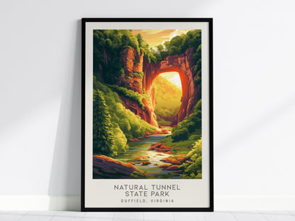 Natural Tunnel State Park Matte Border Poster | Duffield, Virginia Travel Wall Art — framed wall art, 24x36 in