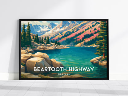 Beartooth Highway, Montana Landscape Poster | Mountain Road Vacation Wall Art — framed wall art, 24x36 in