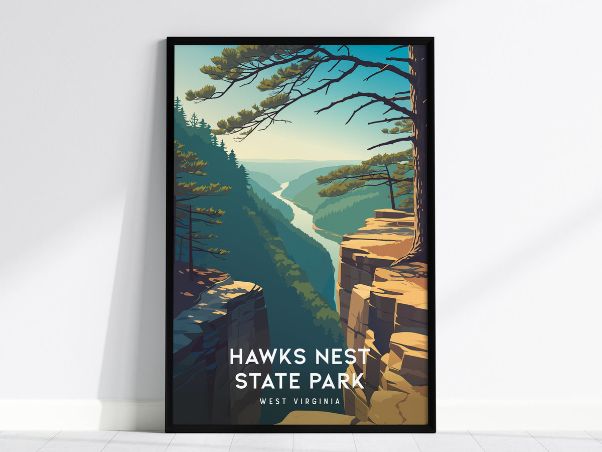 Hawks Nest State Park, West Virginia Poster | New River Gorge Scenic Vacation Wall Art — framed wall art, 24x36 in