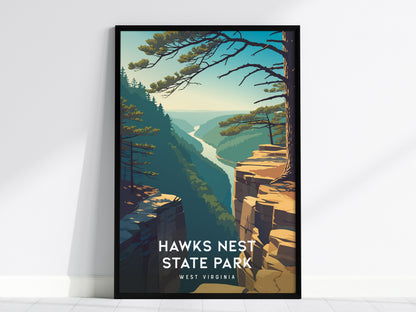 Hawks Nest State Park, West Virginia Poster | New River Gorge Scenic Vacation Wall Art — framed wall art, 24x36 in
