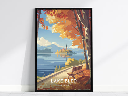 Lake Bled, Slovenia Poster | Alpine Island Church Destination Print Wall Art — framed wall art, 24x36 in