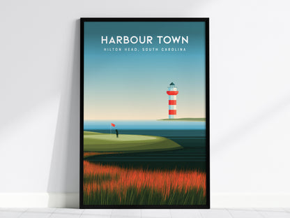 Harbour Town Golf Links, Hilton Head, South Carolina Poster | Iconic Lighthouse & Fairway Wall Art — framed wall art, 24x36 i