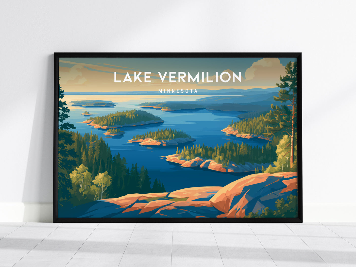 Lake Vermilion Landscape Poster | Minnesota Travel Wall Art — framed wall art, 24x36 in