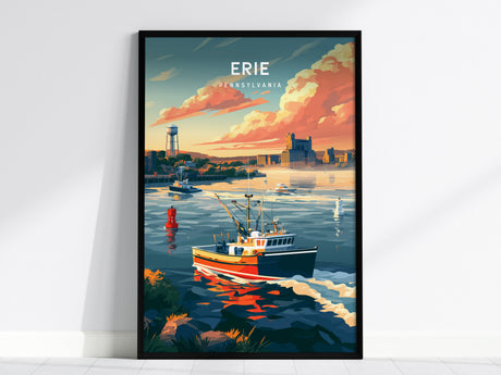 Erie, Pennsylvania Poster | Presque Isle Coastal Beach Decor Wall Art — framed wall art, 24x36 in