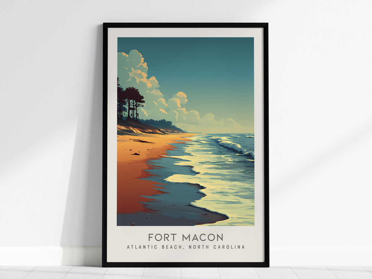 Fort Macon Matte Border Poster | Atlantic Beach, North Carolina Travel Wall Art — framed wall art, 24x36 in