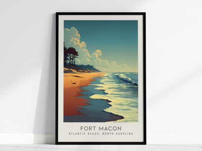 Fort Macon Matte Border Poster | Atlantic Beach, North Carolina Travel Wall Art — framed wall art, 24x36 in