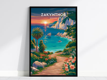 Zakynthos, Greece Poster | Turquoise Shipwreck Cove Destination Print Wall Art — framed wall art, 24x36 in