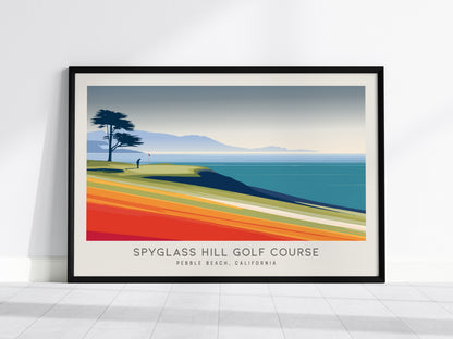 Spyglass Hill Golf Course Landscape Matte Border Poster | Pebble Beach, California Golf Course Print Wall Art — framed wall a