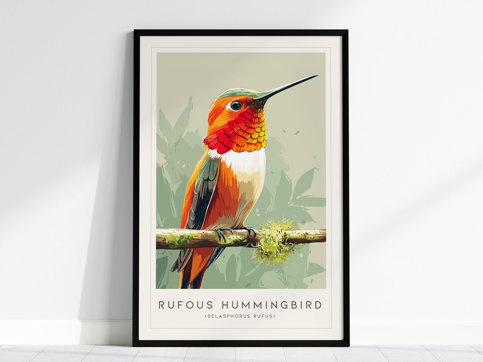 Rufous Hummingbird, Selasphorus rufus Poster | Vibrant Bird Wall Art — framed wall art, 24x36 in