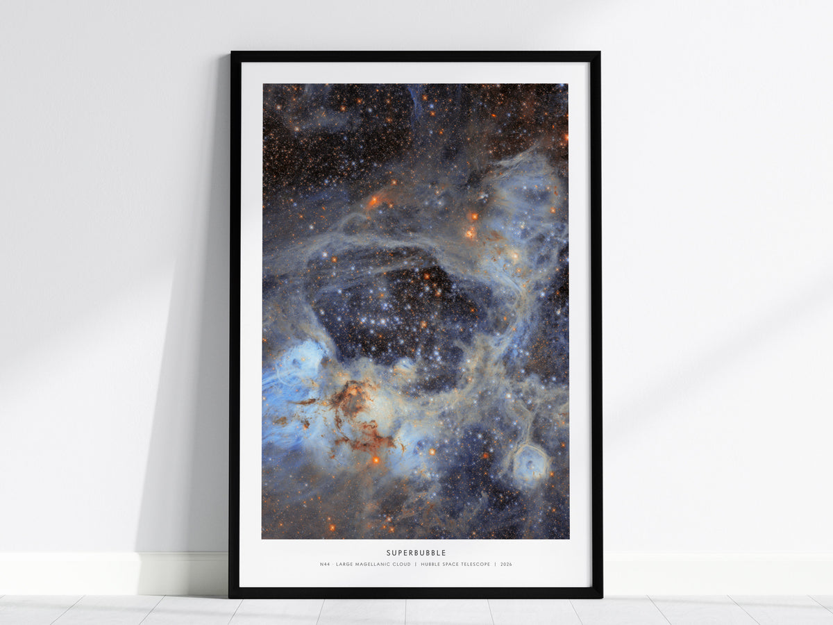 Superbubble Poster | N44 · Large Magellanic Cloud | NASA N44 Large Magellanic Cloud Astronomy Print — framed wall art, 24x36