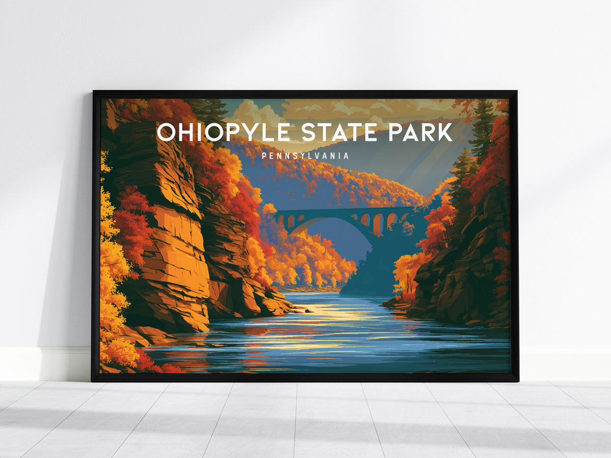 Ohiopyle State Park Landscape Poster | Pennsylvania Framed or Unframed Travel Gift Wall Art — framed wall art, 24x36 in