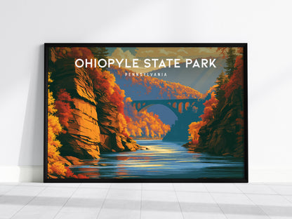 Ohiopyle State Park Landscape Poster | Pennsylvania Framed or Unframed Travel Gift Wall Art — framed wall art, 24x36 in