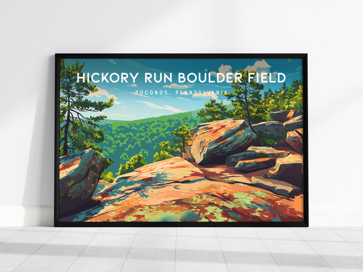 Hickory Run Boulder Field Landscape Poster | Poconos, Pennsylvania Destination Print Wall Art — framed wall art, 24x36 in