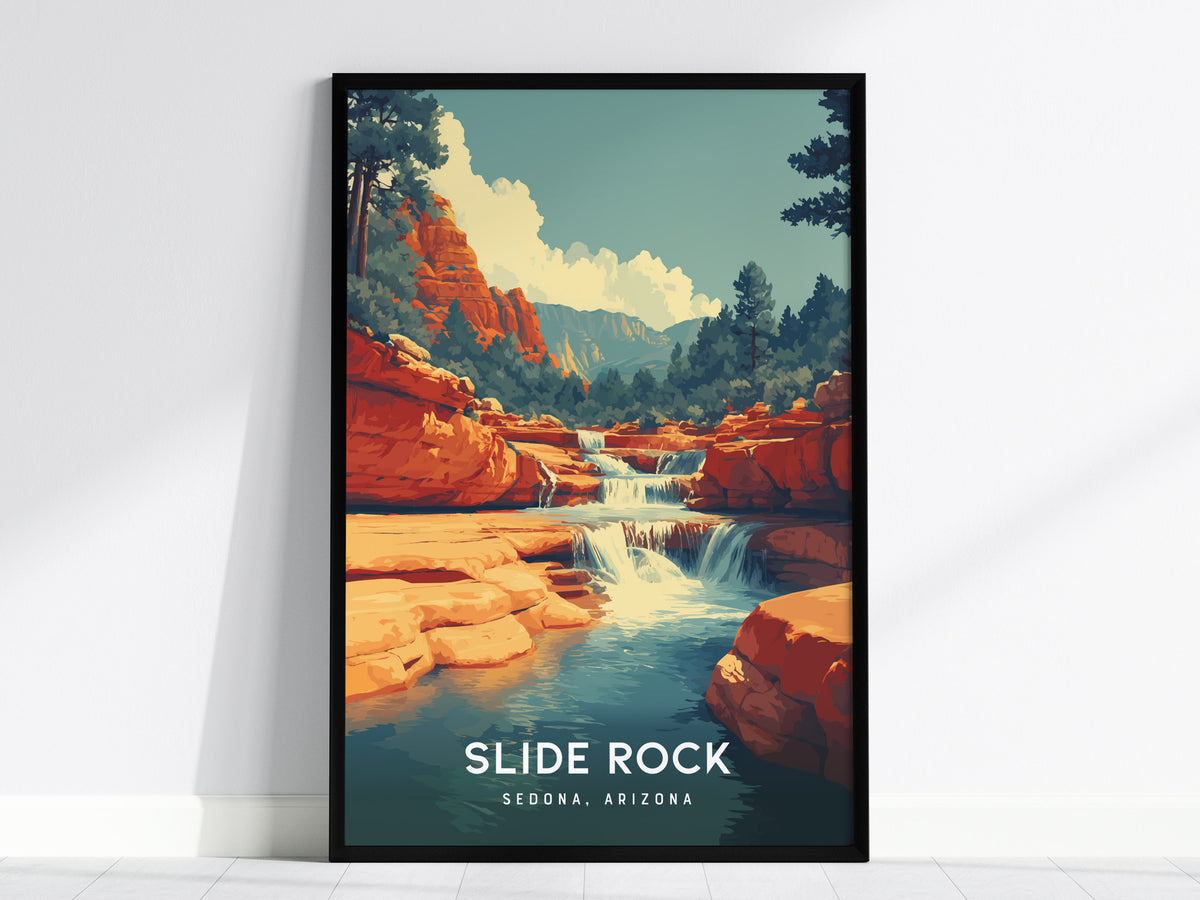 Slide Rock, Sedona, Arizona Poster | Red Rock Swimming Hole Destination Print Wall Art — framed wall art, 24x36 in