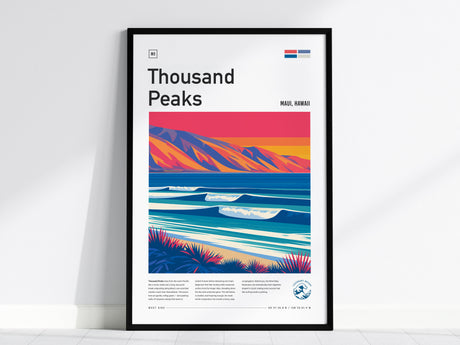 Thousand Peaks, Hawaii Poster | Tropical Surf Break Paradise Wall Art — framed wall art, 24x36 in