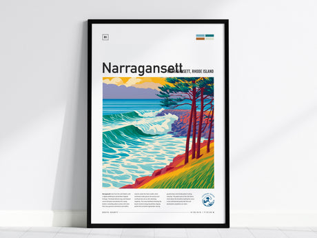 Narragansett, Rhode Island Poster | Surf Wall Art Beach House Decor — framed wall art, 24x36 in