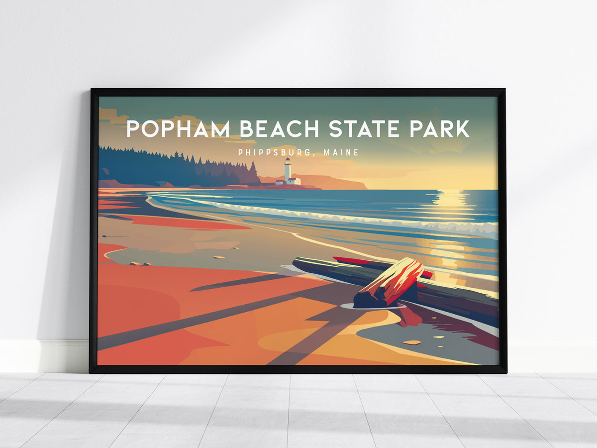 Popham Beach State Park Landscape Poster | Phippsburg, Maine Travel Wall Art — framed wall art, 24x36 in