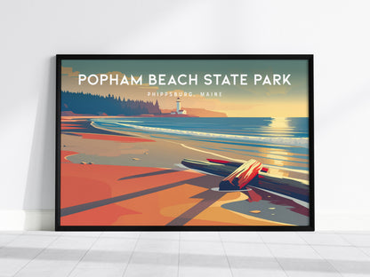 Popham Beach State Park Landscape Poster | Phippsburg, Maine Travel Wall Art — framed wall art, 24x36 in