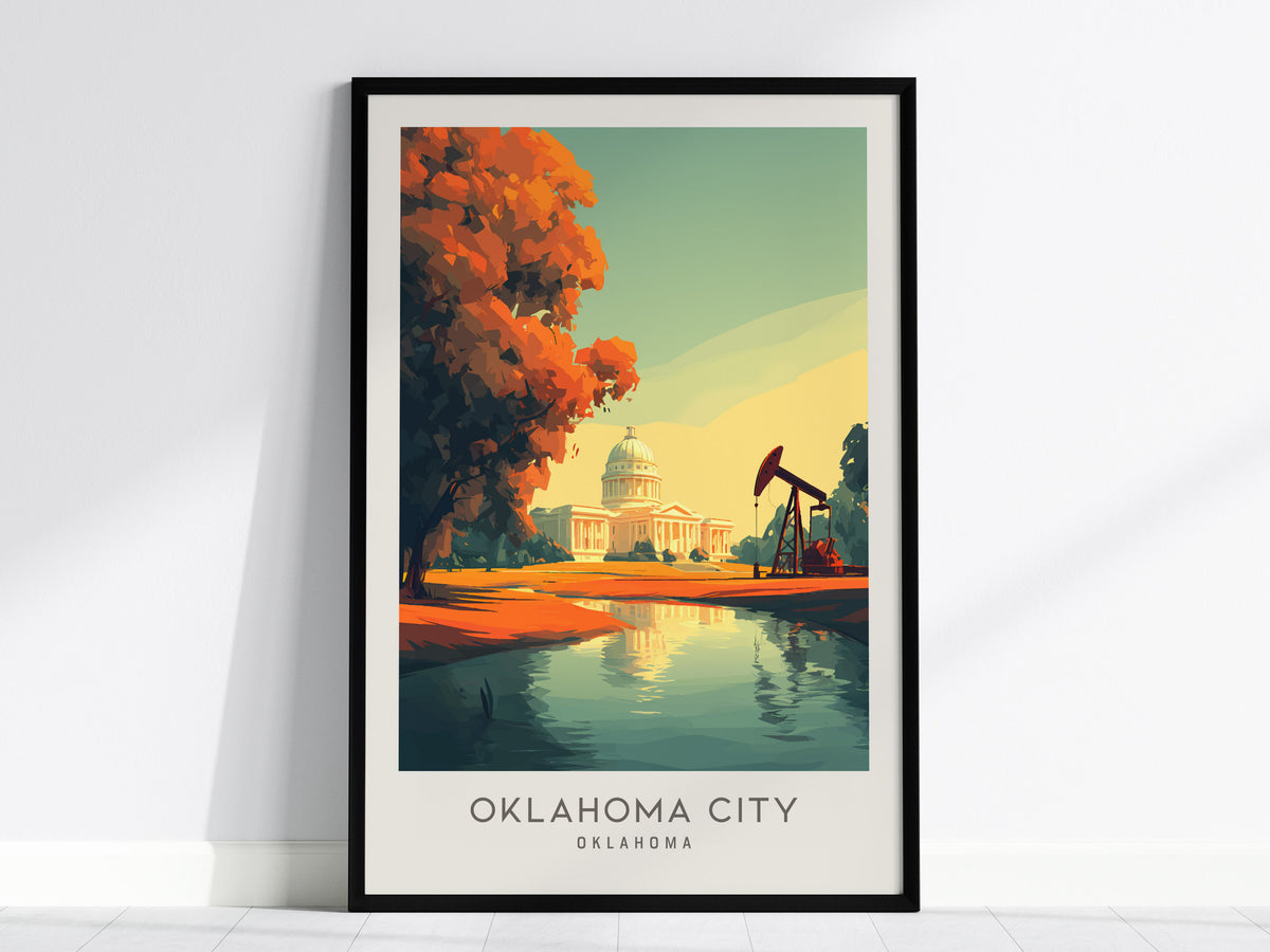Oklahoma City Matte Border Poster | Oklahoma Destination Print Travel Wall Art — framed wall art, 24x36 in