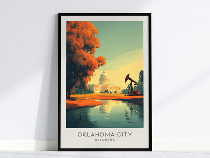 Oklahoma City Matte Border Poster | Oklahoma Destination Print Travel Wall Art — framed wall art, 24x36 in