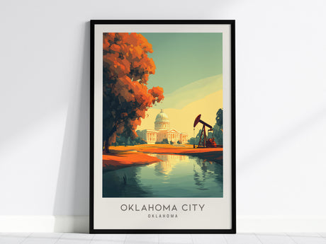 Oklahoma City Matte Border Poster | Oklahoma Destination Print Travel Wall Art — framed wall art, 24x36 in