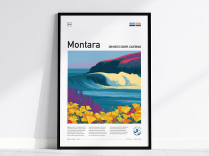 Montara, San Mateo County, California Poster | Misty Cliffs & Surf Break Coastal Poster — framed wall art, 24x36 in